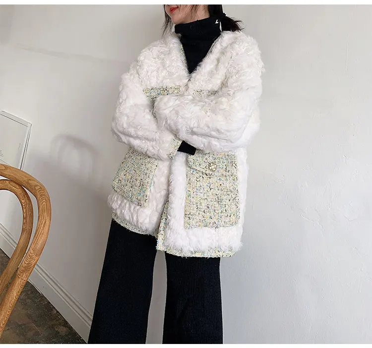 Новое зимнее пальто женское маленькое ароматное меховое пальто из овечьей шерсти средней длины красное в том же стиле