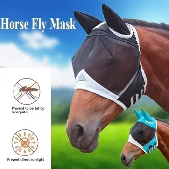 

Anti Mosquito Horse Mask Horse Flying Mask Breathable Comfort Equestrian Supplies Horse Mask Zipper Removable Mesh S/M/L