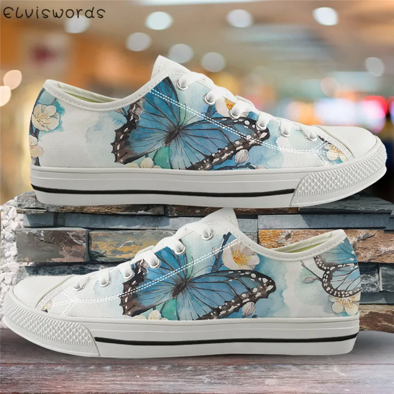 

ELVISWORDS Animal Butterfly 3D Pattern Women Flats Canvas Spring Lace Up Vulcanized Shoes for Ladies Girls Casual Low Top Shoes