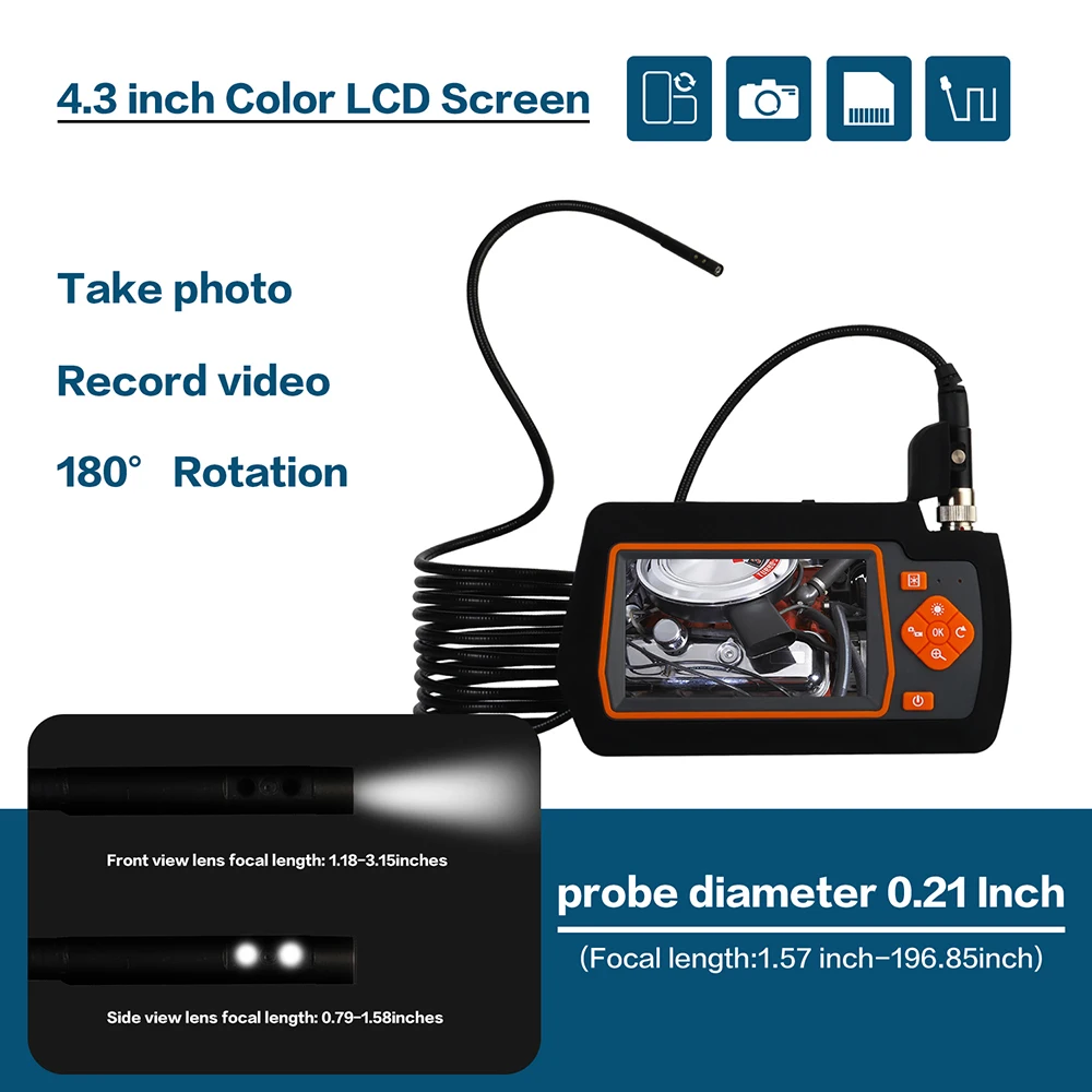 US $60.99 HD Profession digital Endoscope IP67 Waterproof inspection Camera Industrial mechanical inspection borescope with 6 led lights