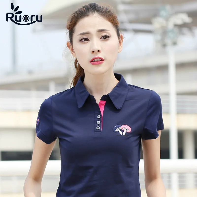 Ruoru-Polo con de setas para mujer, informal, Polo ajustado, Polo de para mujer - Ropa de mujer