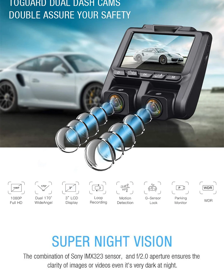 Car DVR Dual Lens Dash Cam 4k UHD WIFI Sony IMX323 1080P+1080P Car Camera Car Recorder Registrator Parking Monitor Night Vision