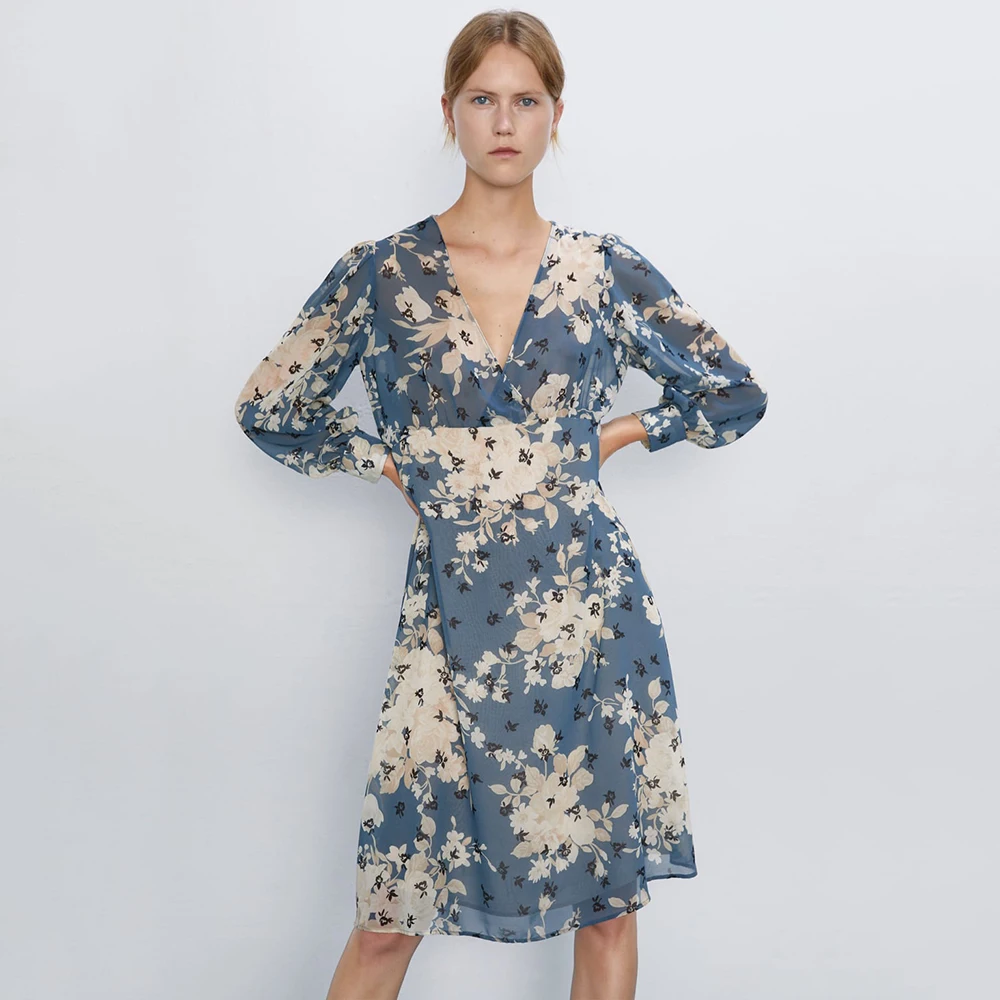 2019 ZA стильное платье с принтом для женщин Boho популярное цветное повседневное