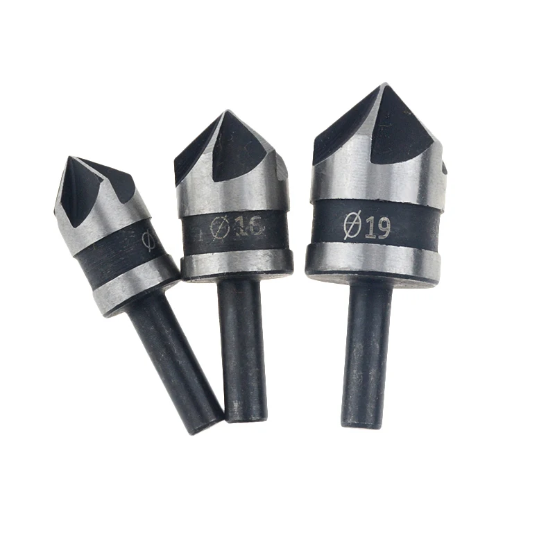 

3PCS carbon steel 90 degrees round shank five-edge countersink woodworking hole Punching 12mm 16mm 19mm drill bit