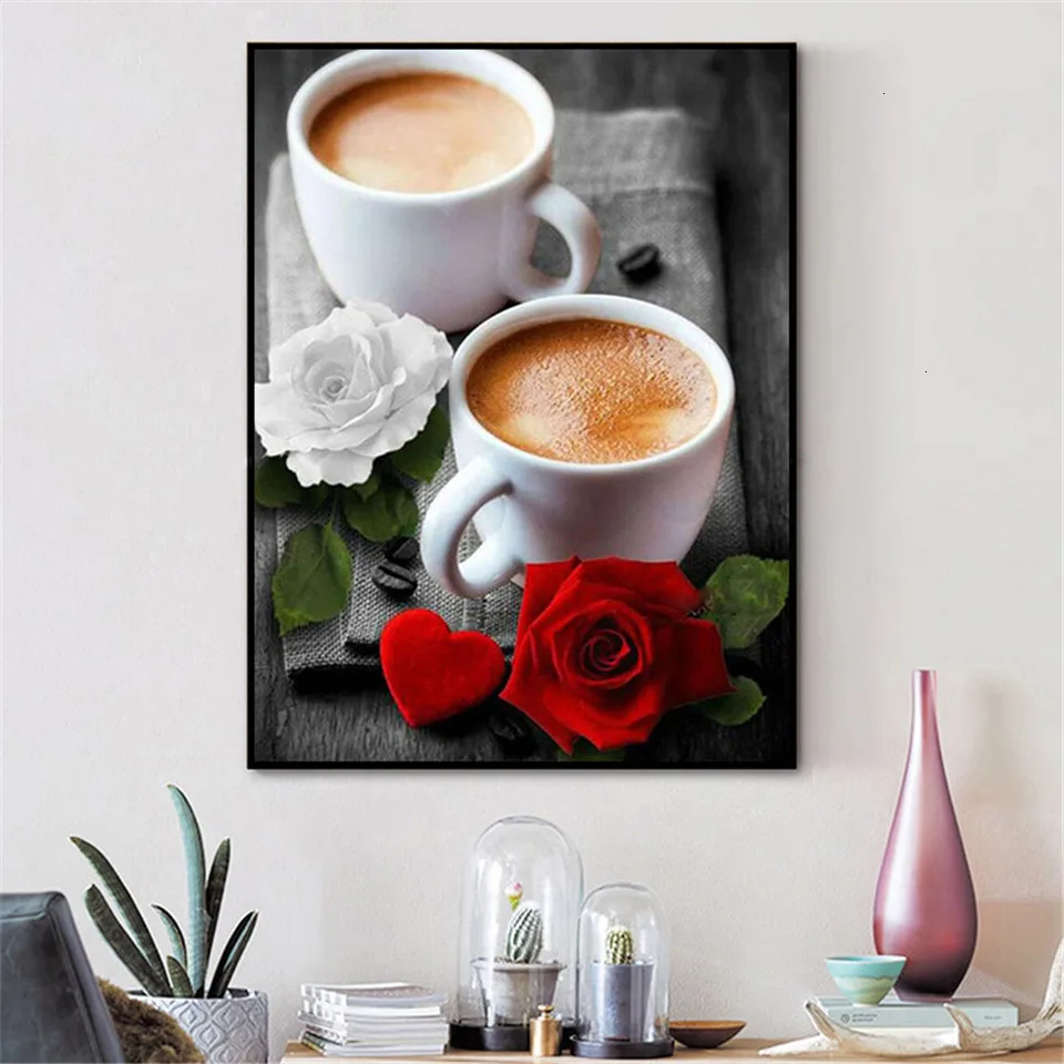 AZQSD Алмазная картина кофейная чашка, алмазная Вышивка Цветы кухня Алмазная мозаика пейзаж Картина Стразы рукоделие