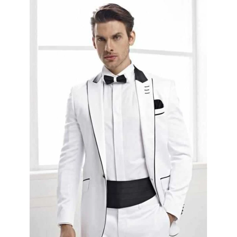 

New White costume homme Groom men suit Tuxedos Peak Lapel Wedding Suits Men's Formal Prom Business Suit (Jacket+Pants+Tie)