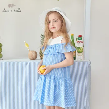 

DKH13275 dave bella summer girl's casual draped striped dress children sweet dress kids infant lolita clothes
