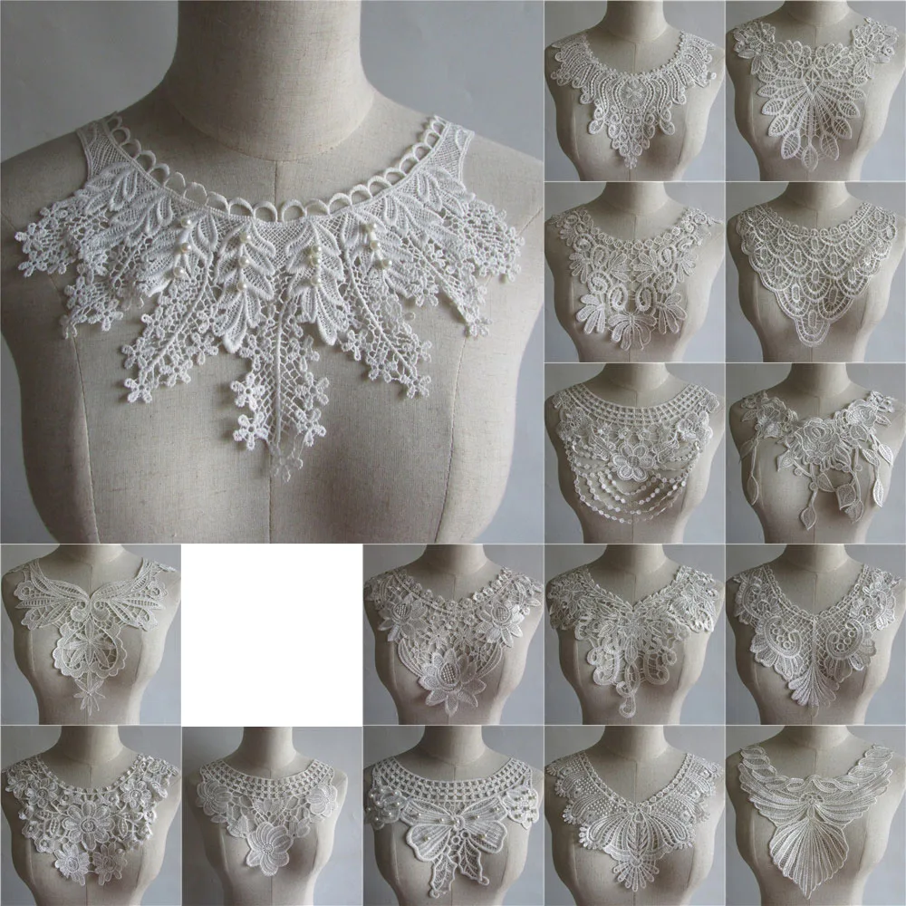 

Fashion Hand-embroidered ABS Pearl Lace Collar DIY Decoration women's Clothing Accessories Exquisite White Lace Collar
