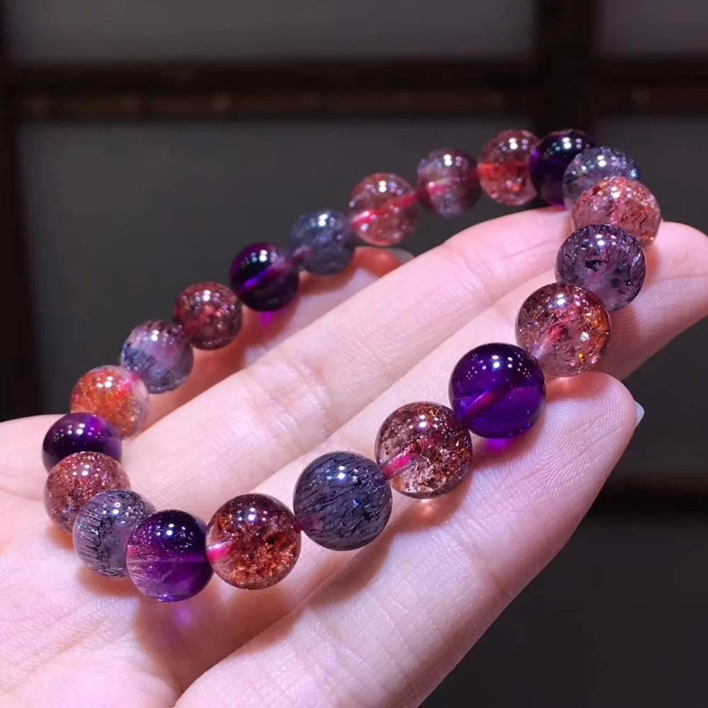 Сертификат натуральный Lepidocrocite кварц красочные супер семь Камень прозрачный Круглый бисер браслет 9,2 мм стрейч Кристалл AAAAAA
