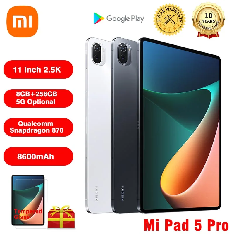 Оригинальный планшет Xiaomi 5 Pro Mi Pad 11-дюймовый ЖК-экран 2 K 6/8 Гб ОЗУ 128/256 ПЗУ 8600 мАч 5G