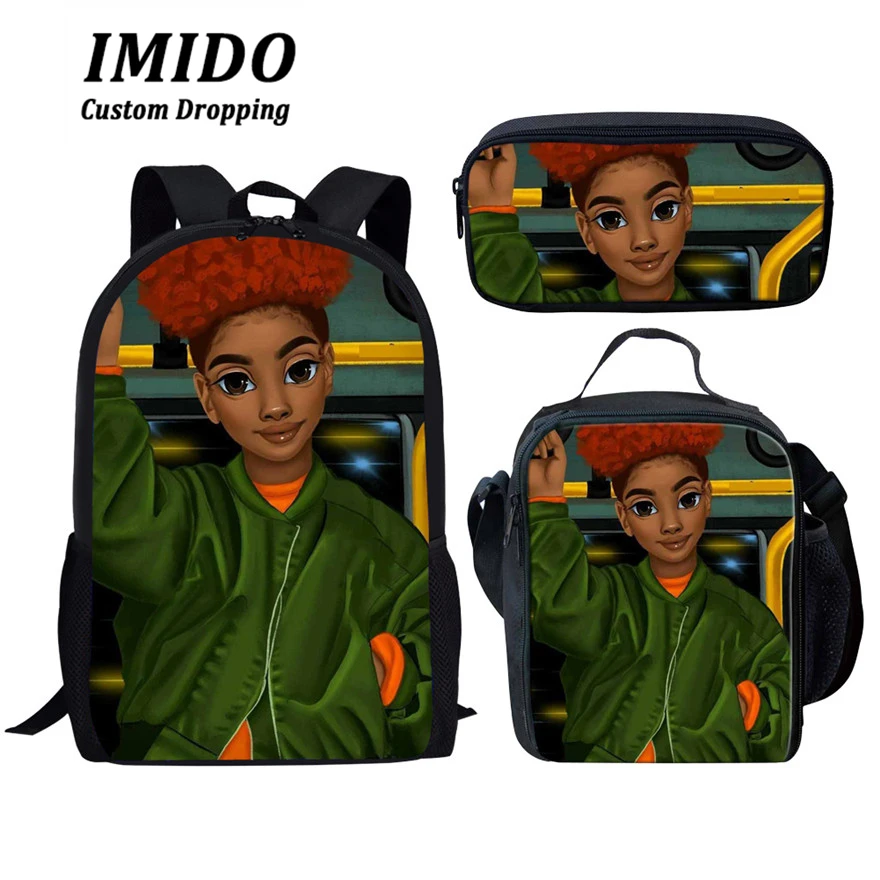 IMIDO, детские школьные сумки для детей, черная, для девочек, волшебная, афро-леди, с принтом, школьная сумка для подростков, сумка для книг на плечо, Rugzak Kinderen - Цвет: 5966CGK