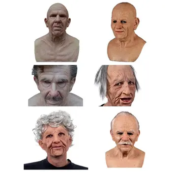 

Scary Old Woman Wig Mask Old Man Mask Halloween Funny Old Man Adult Mask Creepy Wrinkle Face Mask Latex Cosplay Party Props