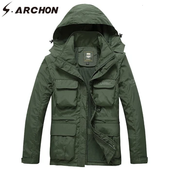 

S.ARCHON Autumn Military Jacket Men Hooded Removable Sleeves Cargo Jacket Coat Casual Hoody Windproof Outerwear Tactical Coat