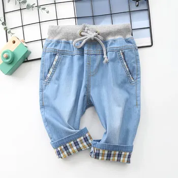 

New Boy's Shorts Casual Fashion Solid color Cotton 100% Thin denim fabric Children calf-length pants Clothing for 2-7 Years
