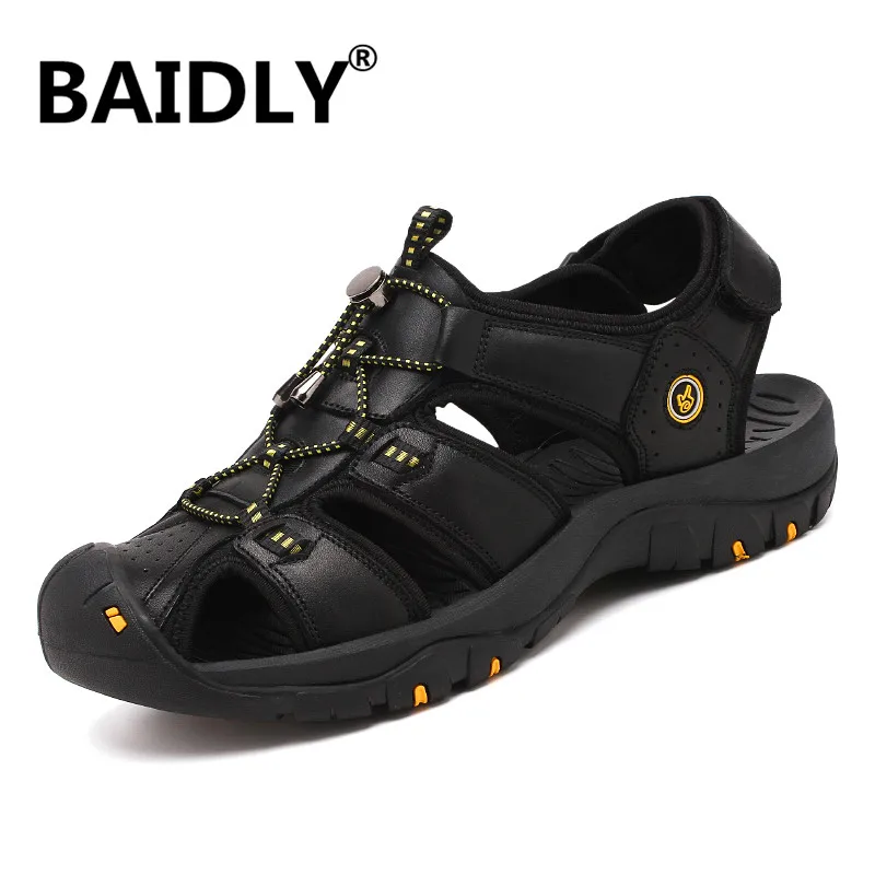 Новые модные мужские сандалии из натуральной кожи удобные летние сандалии Мокасины Мужская обувь пляжные шлепанцы