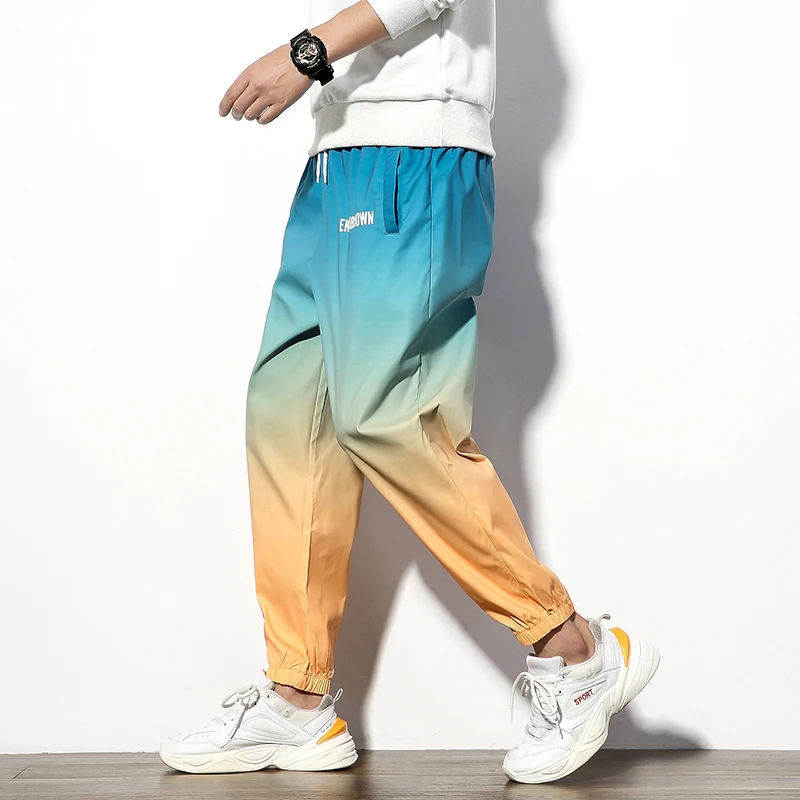HCXY, мужские шаровары, мужские японские повседневные градиентные брюки, мужские брюки для бега, мужские мешковатые брюки с эластичной резинкой на талии