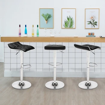 

2 Soft-Packed Square Board Curved Foot Bar Stools Pu Fabric Black