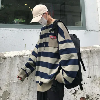 

Men's Sweatshirt 2019 autumn and winter new striped pullover loose round neck sweatshirt youth personality trend men's clothing