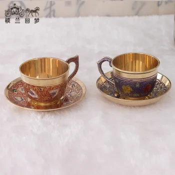 

Creative coffee cup saucer copper teacup breakfast office couple cup pure handmade afternoon tea set imported from India