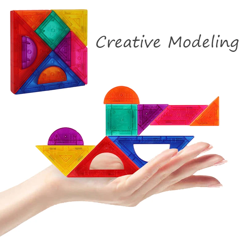 Montessori Magnetic Tangram Jigsaw Toys Children Soma Cube Rainbow Transparent Blocks Color Shape Matching Games Educational Toy 3