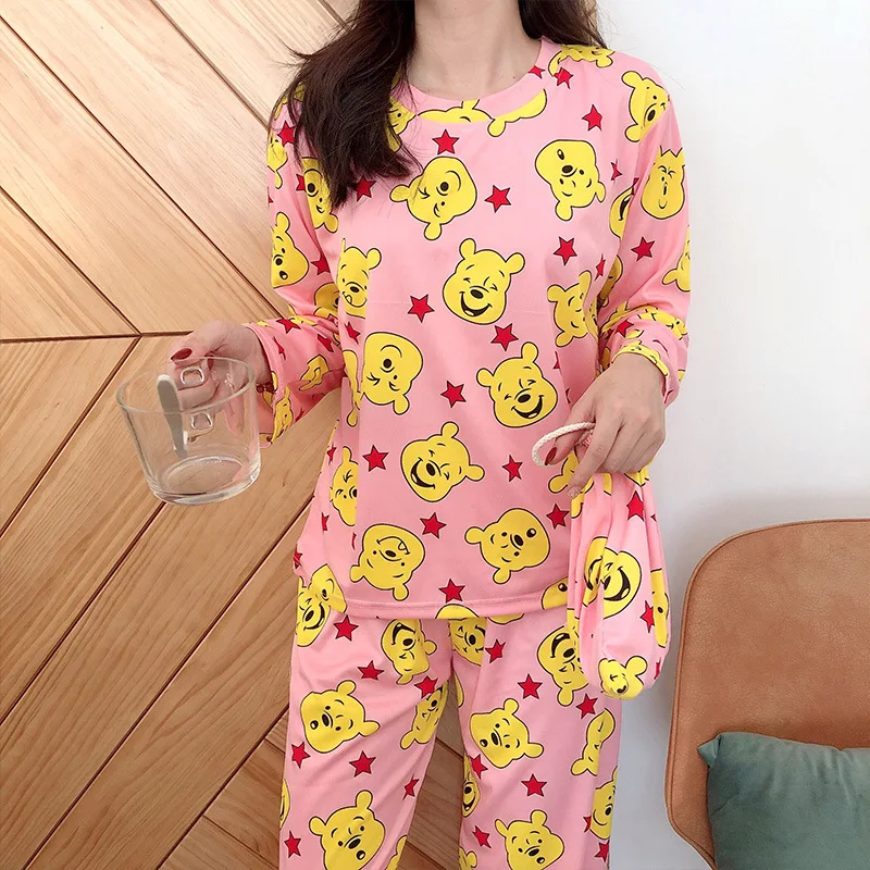 

Cloth Bag Pajamas South Korea Autumn New Style Cartoon Three-piece Set Pajamas Women Tracksuit (Pajamas + Pajama Pants + Cloth B