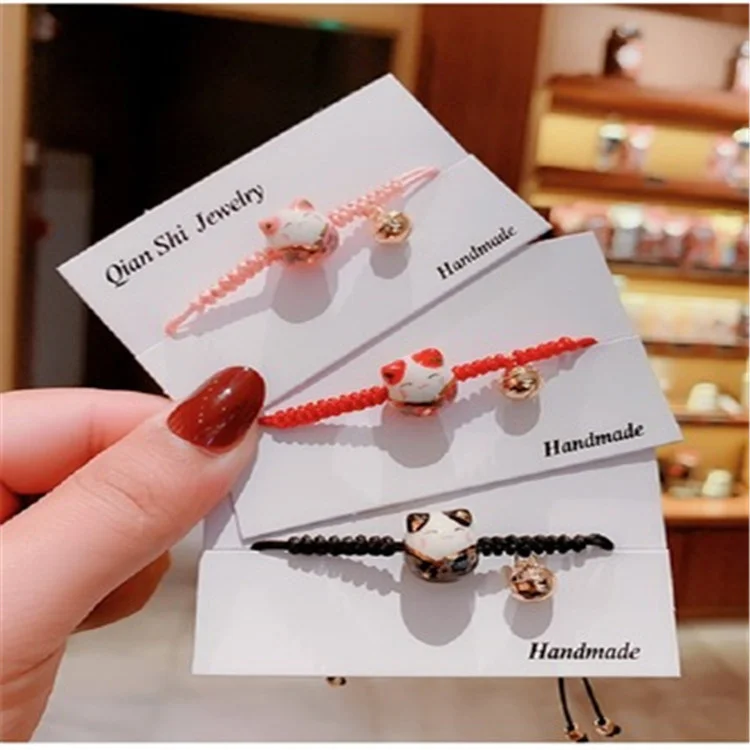 Sweet Ceramic Fortune Cat Pendant Bracelets Hand Woven Red Rope Bracelet For Women Lovely Jewelry Best Friend Gifts | Украшения и