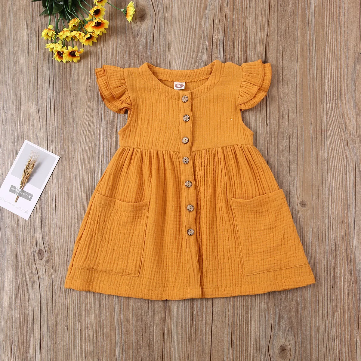 Ma&Baby 1-6Y Summer Toddler Kid Baby Girl Dress Ruffles Sleeves Party Dresses Children Girls Button Pocket Dress D35