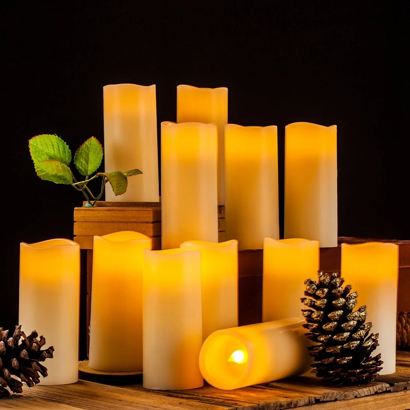 

Flameless Candles Flickering LED Candles Set Of 12 (7.5 x 7.5 x 10CM) Ivory Real Wax Pillar Battery Operated Candles with 10-Key