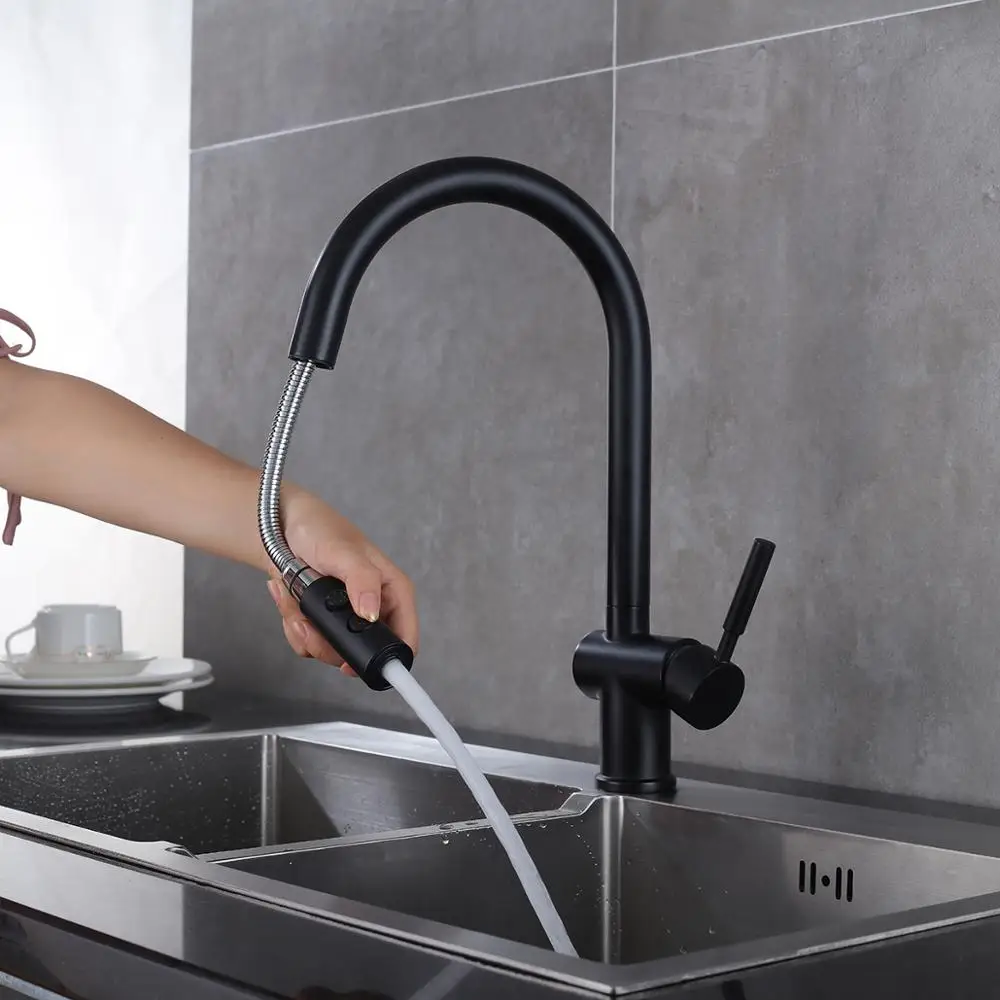 

Dual function Pull Out Kitchen Faucet Black Solid Brass Single Handle Wash Basin Sink Mixer Tap