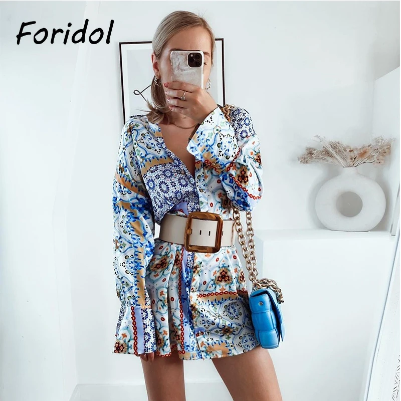 Foridol Цветочный принт атласное женское летнее Повседневное платье с длинными