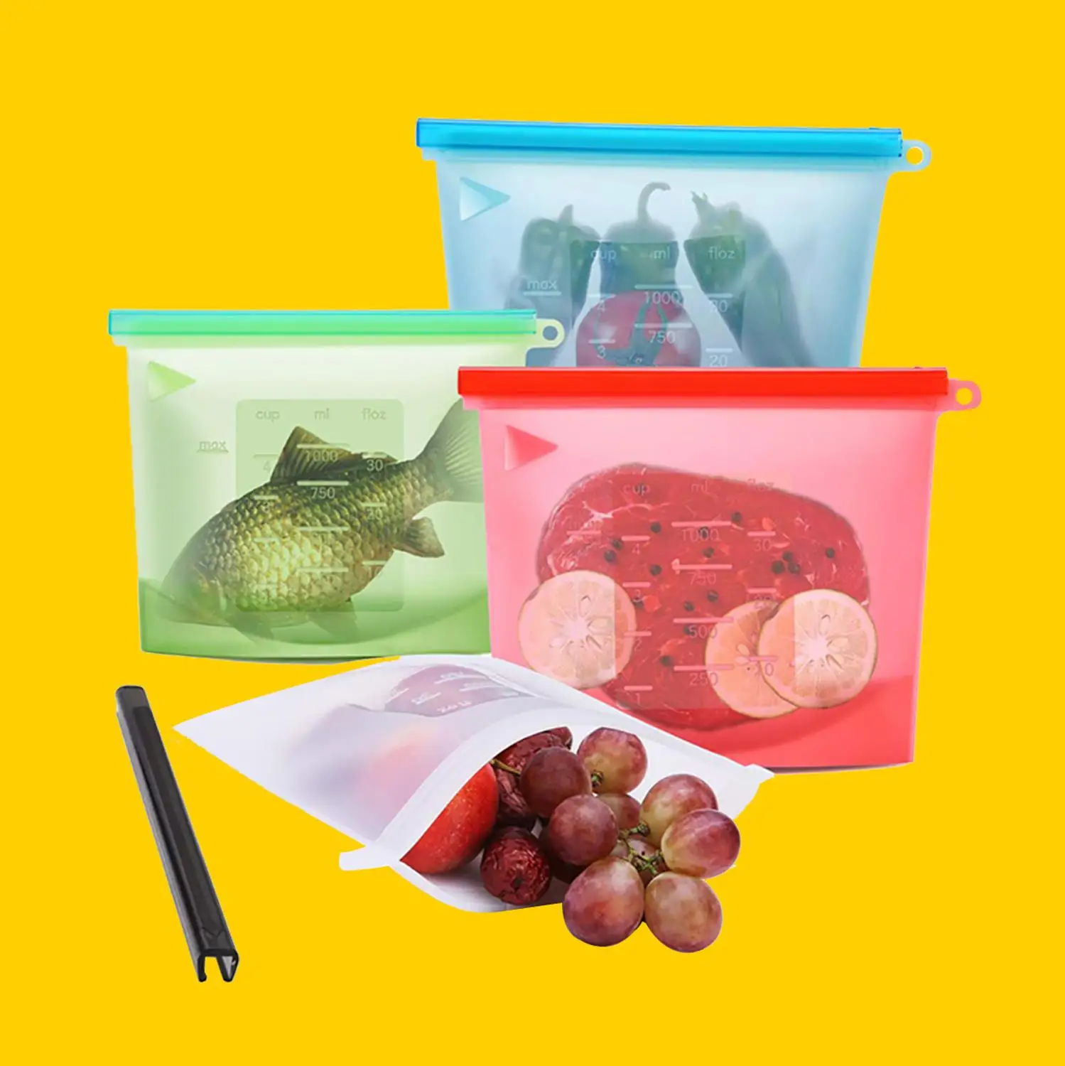 RASABOX-хранение и организация кухни, многоразовые контейнеры для хранения еды, силиконовый мешок с зажимом мешки для еда овощи мясо