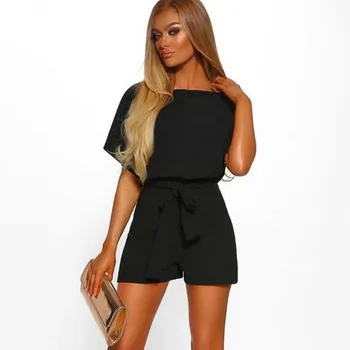 

Women Jumpsuit Summer Rompers Short Sleeve Strappy Onesies Casual Short Jumpsuit Black S