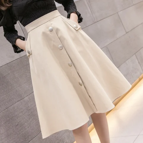 Плиссированное бальное платье с высокой талией, длинная юбка faldas, осень, Женская Ретро юбка средней длины до колена, Харадзюку, юбки-пачки AQ985