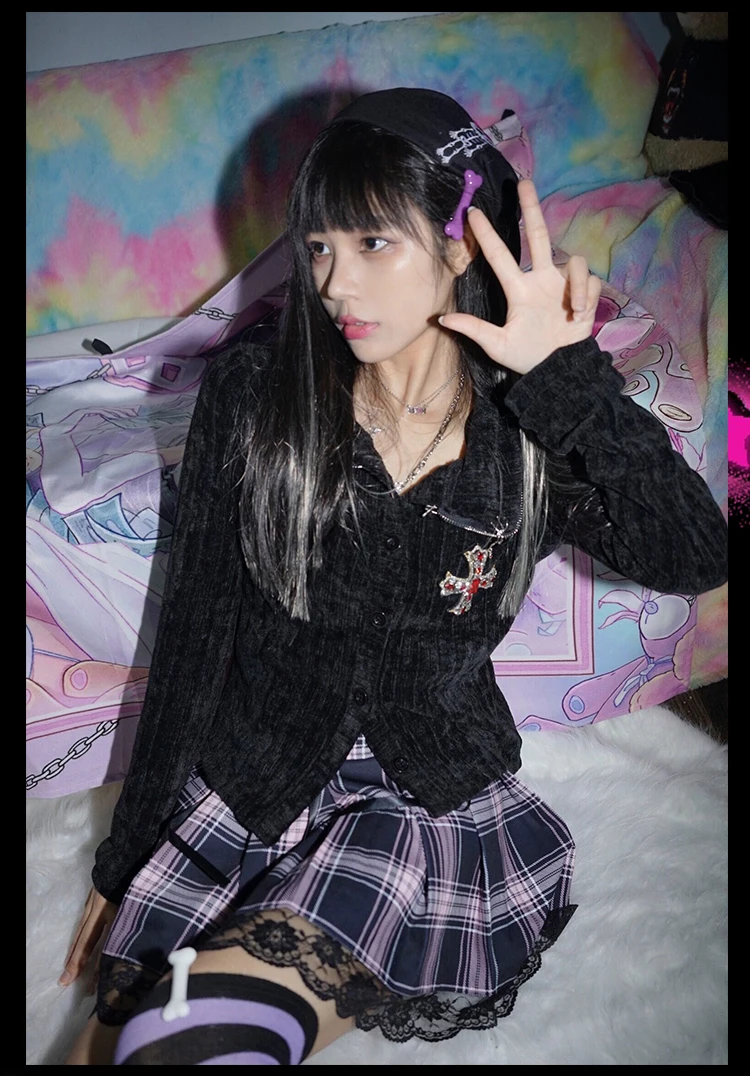 Japan Designer Gothic Punk Knitted Open Stitch Y2K Hot Girl