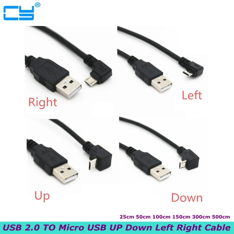 Кабель для зарядки и передачи данных USB 2 0 (штекер)/Micro (штекер) под углом 90 градусов
