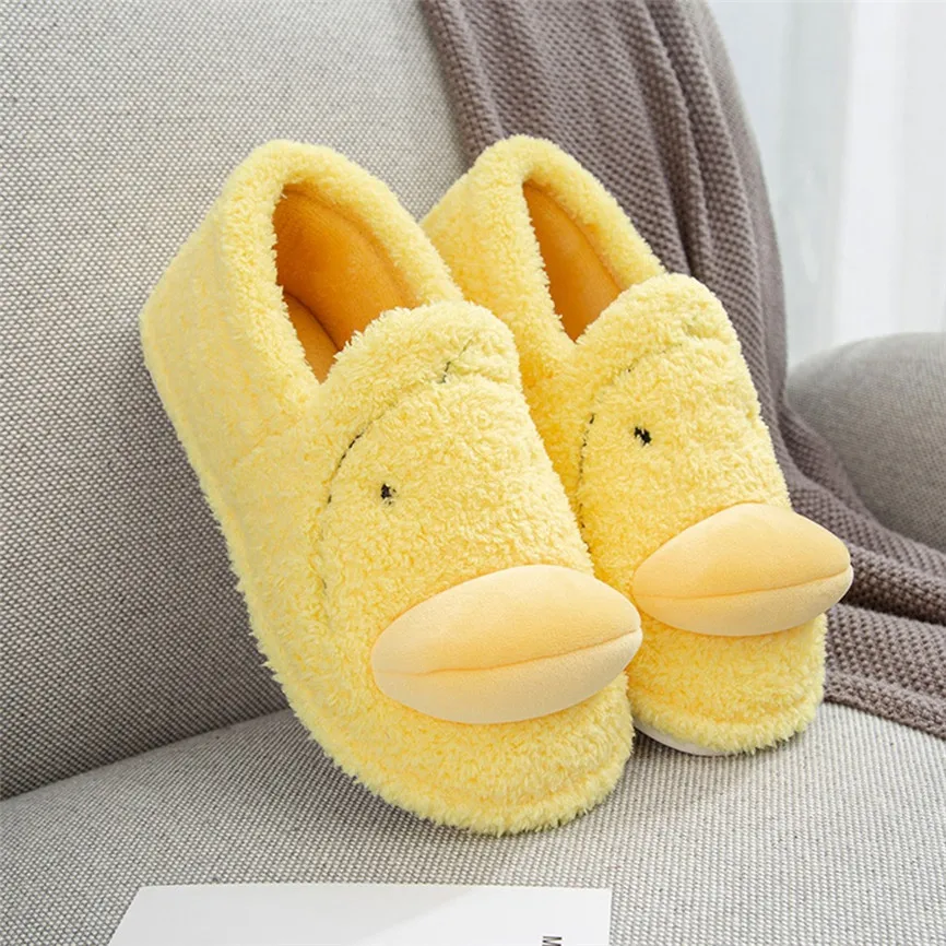 Yellow Женская обувь из хлопка милые теплые Нескользящие зимние тапочки с гусиным пухом домашняя женская плюшевая обувь на плоской подошве 40 - Цвет: Yellow