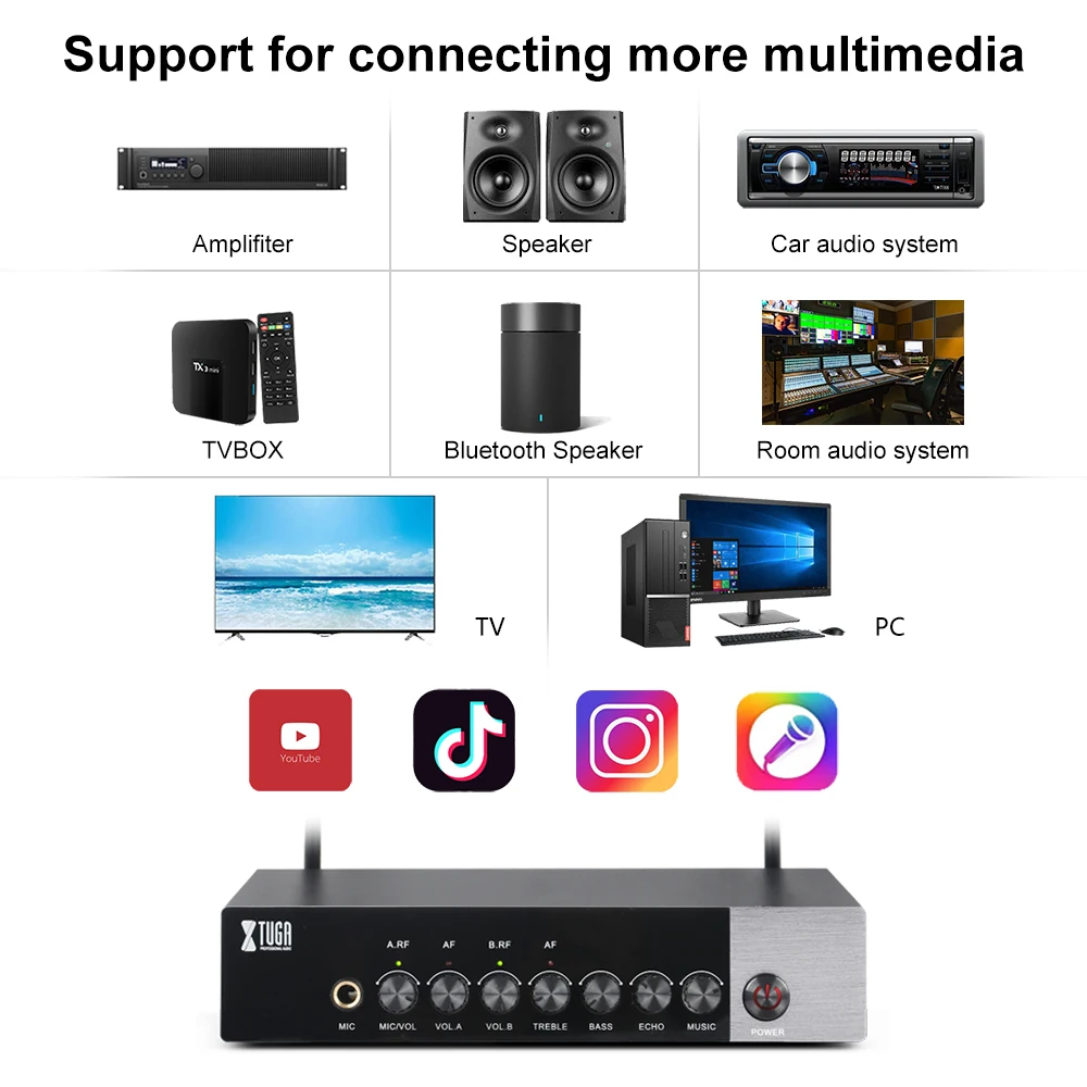 Microfone de Mão sem Fio Fácil de Usar Bluetooth com Efeito Xtuga Duplo Canal Karaoke Microfone Agudos - Graves Eco Uhf - Image 6