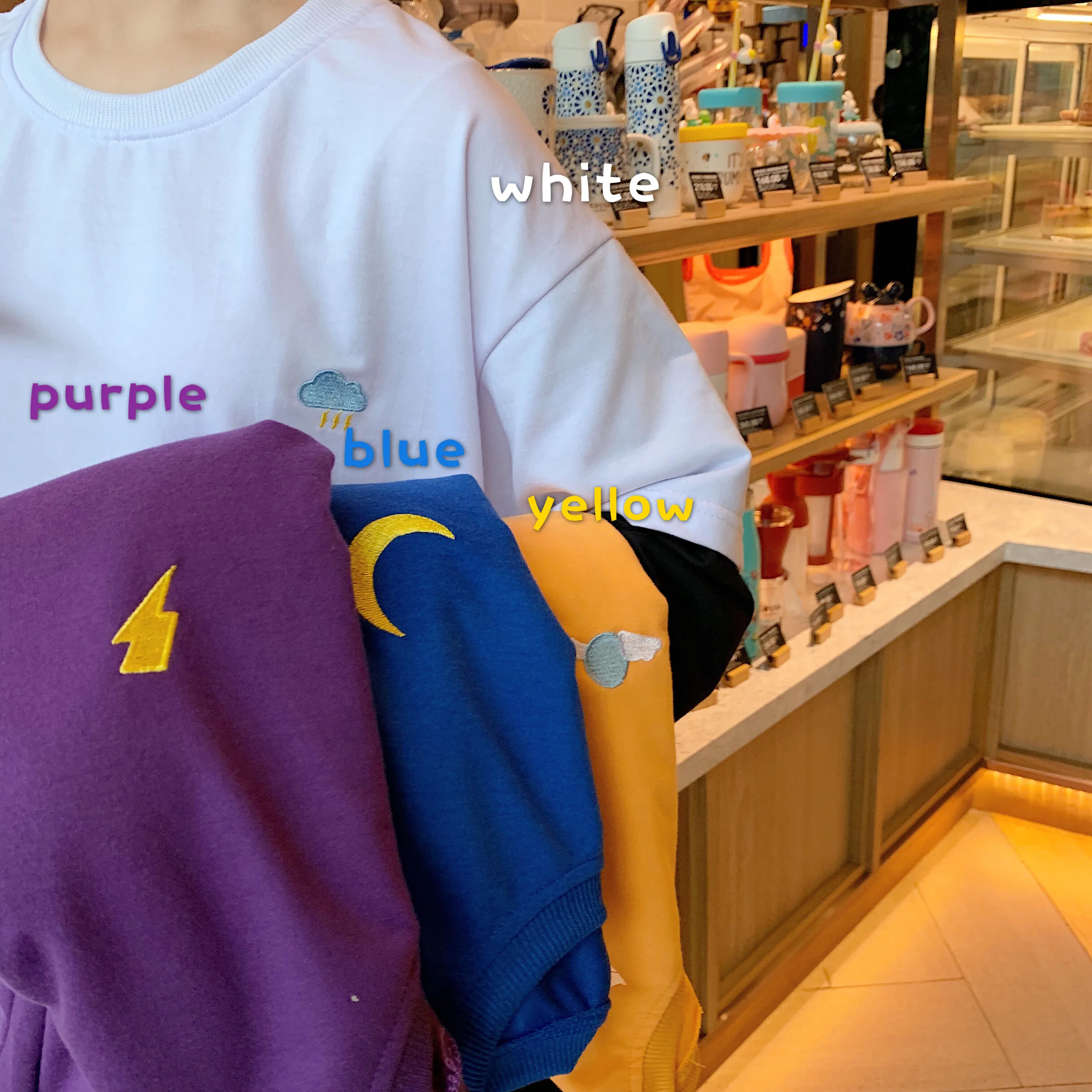 

Women Spring Autumn Hoodies Sweatshirts Drop Shoulder Patch Kawaii Weather Embroidery Harajuku Pullovers Fake Two Piece Tops