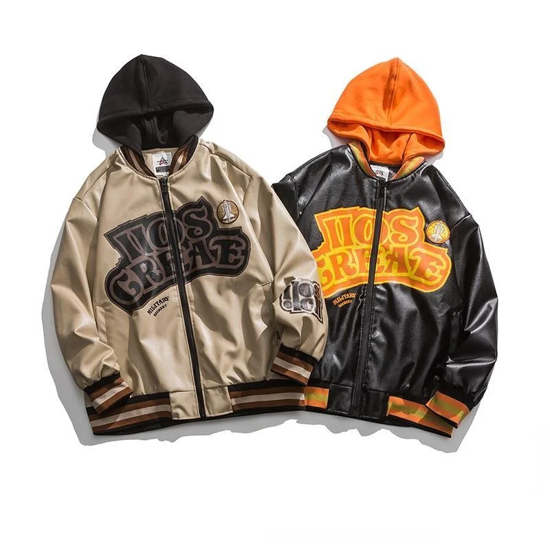Autumn Printing Leather Baseball Jacket Women's Coat Couple Bomber Unisex Boyfriend Style Varsity Hiphop Street 2021 | Женская