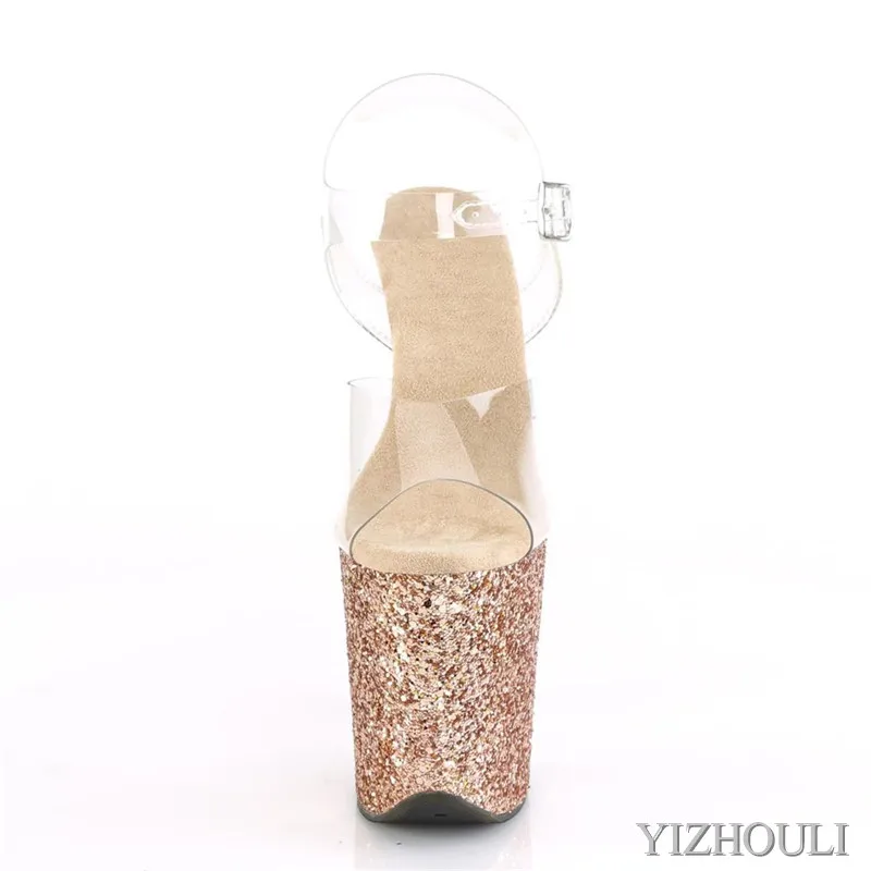 8 inches, summer sandals, transparent vamp, sequined soles for parties and nightclubs, 20cm high heel models, dancing shoes