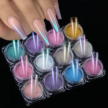 

12pcs Mirror Nail Art Glitters Powder DIY Metallic Pigment Dust for UV Gel Polish Holographic Laser Nail Decorations TRJK01-12-1