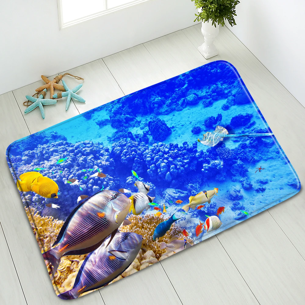 Dolphin Bath mat Sea Animals Fish Bathroom Mat Non-Slip Living Room Bedroom  Kitchen Floor Pad Water Absorption Carpet Home Decor