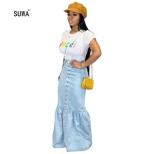 Светильник синего цвета с завышенной талией, длинные юбки,, винтажные уличные женские однобортные свободные юбки с карманами
