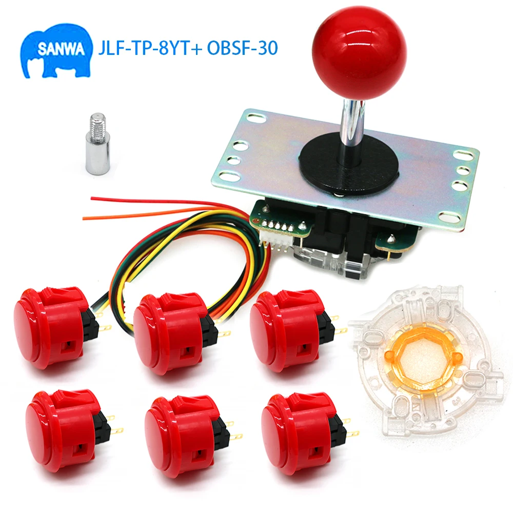 

Japan Original Sanwa JLF-TP-8YT Joystick With 6 OBSF-30 30MM Push Buttons 1 Octagonal Restrictor 1 Extender Arcade Game DIY Kit