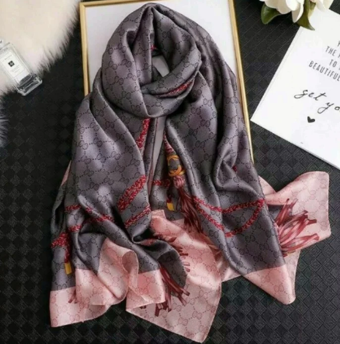 FS439-Dark gray Шелковый шарф женский Шали Обертывания люксовый бренд путешествия Пашмина, хиджаб шарфы женские пляжные шарфы платок женский шейный платок парео пончо женское - Цвет: FS439-Dark gray