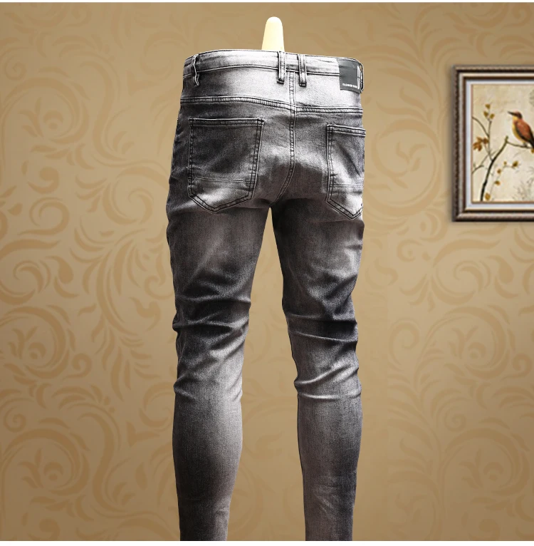 Мужские джинсы в стиле пэчворк, уличная одежда, серые, синие обтягивающие джинсы, штаны для мужчин, PSMJ77