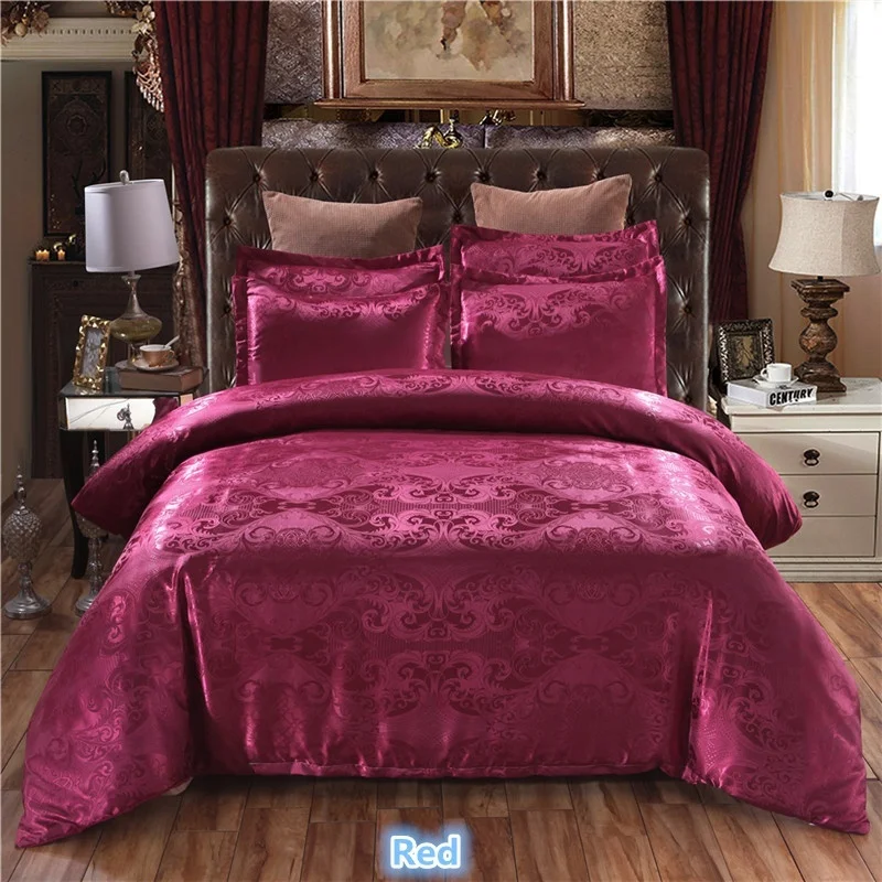 Luxury Silky Jacquard Fabric Duvet Cover Pillow Shams Set 9 Size Single Twin Double Full Queen King Size Comforter Bedding Sets - Цвет: Красный