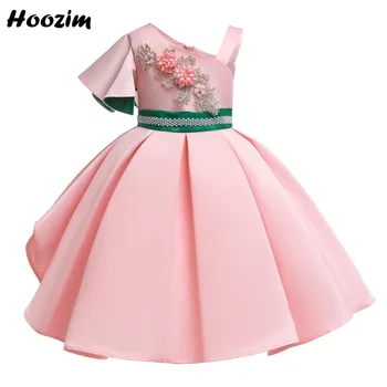 

Formal One Cold Shoulder Applique Pageant And Evening Dress Girls 3-10 Age Lurex Flower Pearl Belt Elegant Wedding Dresses Child