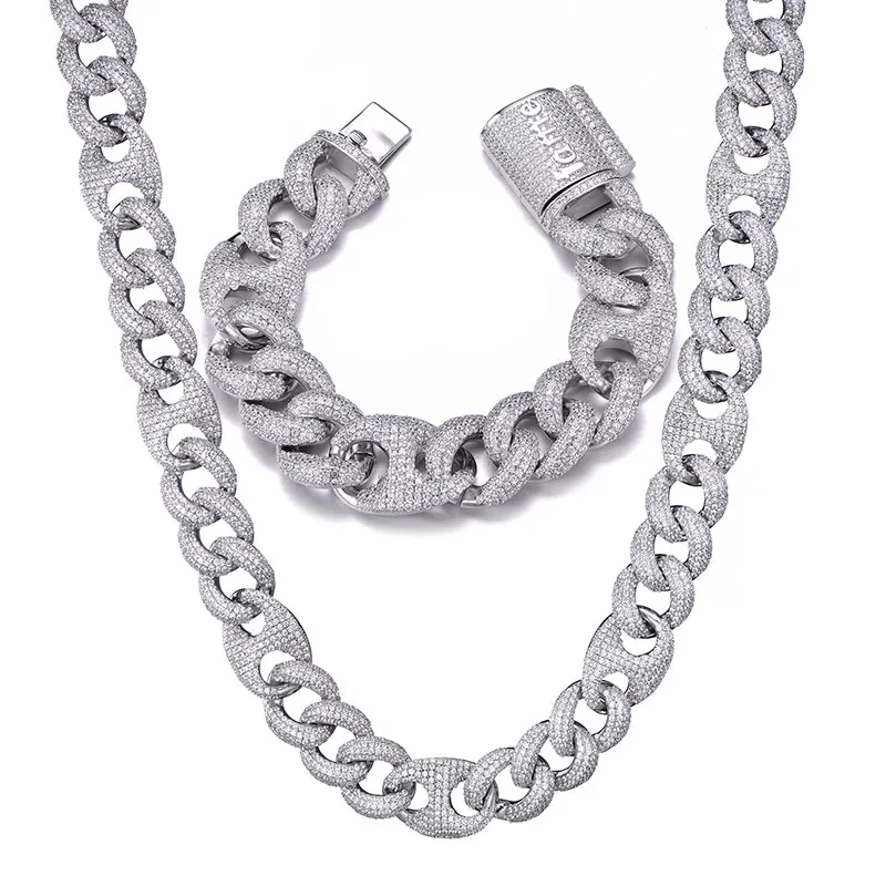 Хип-хоп 18 мм набор Bling AAA CZ кубический цирконий Iced Out Box застежка роскошные кубинские звенья цепочка на шею для мужчин рэппер ювелирные изделия 1" 24"