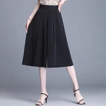 

Loose Wide Leg Pants Women Capris 2020 Summer Office Lady Elegant Lightweight Skirt Pants Casual Mother Pants Leg Swing Trouser